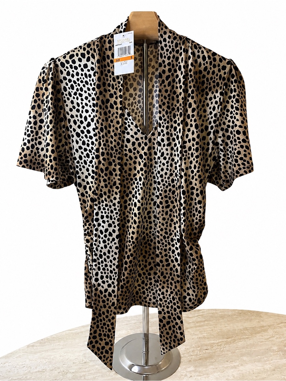Michael Kors - Leopard Print Tie Neck Blouse - Size Small - NWT